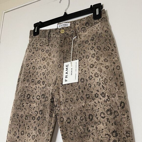 New! Frame Le Crop Mini Boot High Rise Snake Print Jeans Vanilla Multi Size 24 - Picture 2 of 7